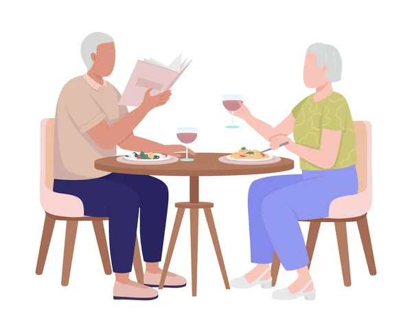 Man Woman Having Dinner Semi Flat Color Vector Characters Editable — Stock Vector