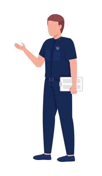 Policía Oficial Semi Plana Vector Color Carácter Figura Editable Persona — Vector de stock