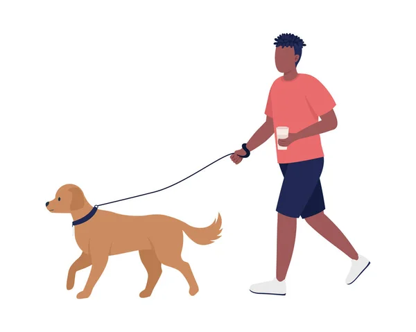 男人带着他的狗跑半扁平的颜色矢量字符 可编辑的数字 全身白皙的人家养动物的主人简单的卡通风格图解 用于网页平面设计和动画制作 — 图库矢量图片