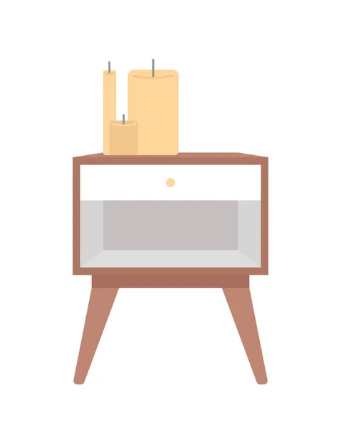 卧室床头柜与蜡烛半扁平的颜色矢量对象 可编辑元素 全尺寸的白色项目 用于网页平面设计和动画的室内设计简单的卡通风格插图 — 图库矢量图片