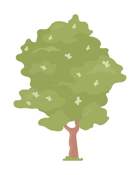开花树半平色矢量对象 可编辑元素 全尺寸的白色项目 绿树生长 城市植物简朴的卡通风格图解 用于网页平面设计和动画制作 — 图库矢量图片