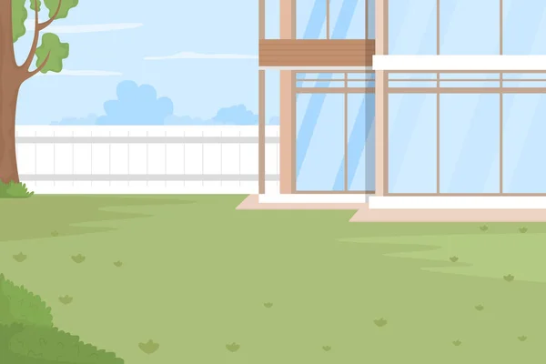 裏庭のフラットカラーベクトルイラスト 私有地だ 高級不動産だ 夏のアクティビティ 家の庭と庭 背景に家と完全に編集可能な2Dシンプルな漫画の風景 — ストックベクタ