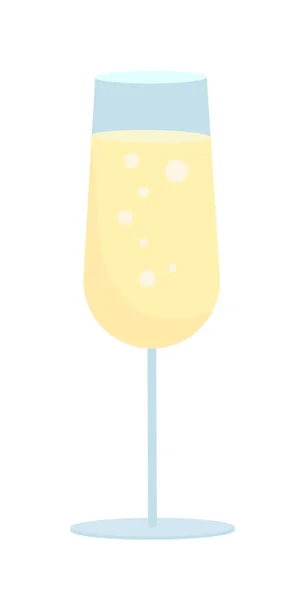 一杯香槟半扁平的颜色矢量对象 可编辑元素 全尺寸的白色项目 喝酒精和饮料的简单卡通风格图解 用于网页平面设计和动画制作 — 图库矢量图片