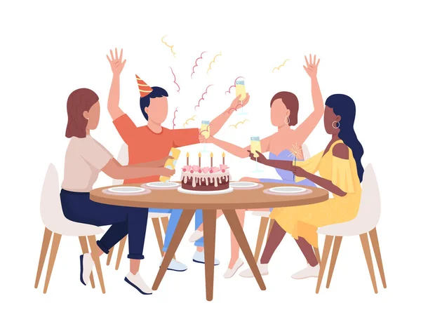 Birthday Party Friends Semi Flat Color Vector Characters Editable Figures — Stock Vector