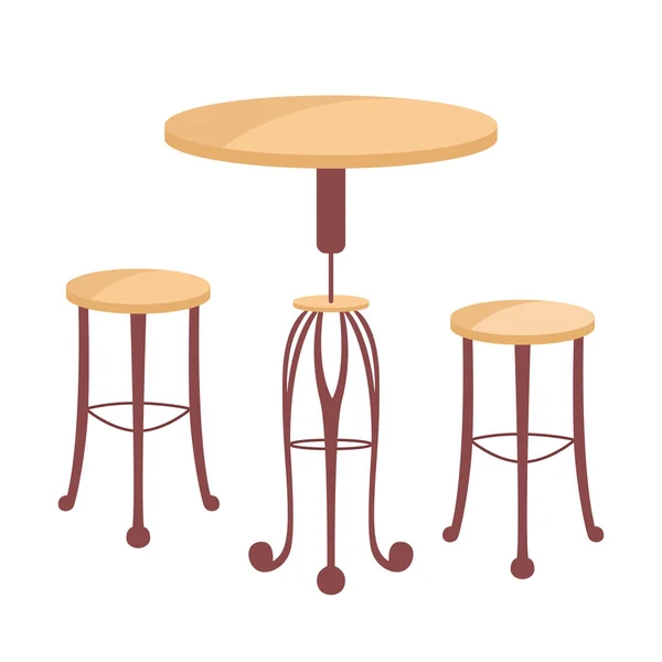 咖啡厅家具半平面色彩矢量对象 可编辑元素 全尺寸的白色项目 桌子和椅子用于网页平面设计和动画的公共地方设计简单的卡通风格插图 — 图库矢量图片