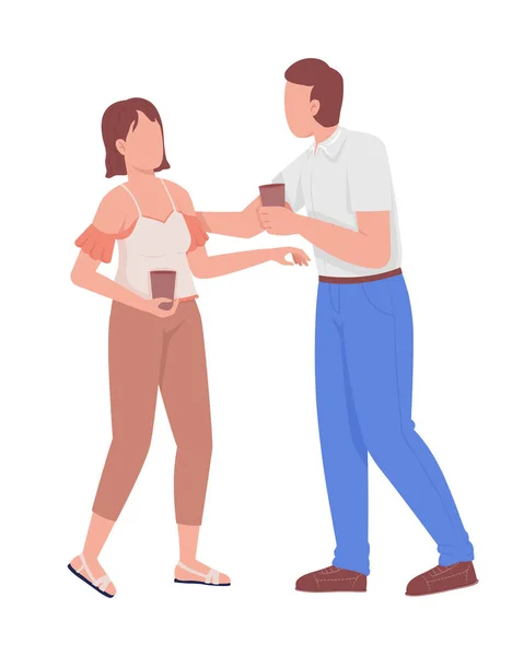 Couple Drinking Coffee Semi Flat Color Vector Characters Editable Figures — Stock Vector