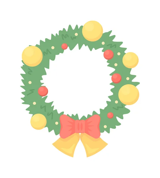 Christmas Wreath Bell Semi Flat Color Vector Object Editable Element — Stock Vector