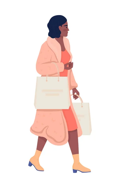 Dame Mode Manteau Rose Avec Des Achats Semi Plat Couleur — Image vectorielle