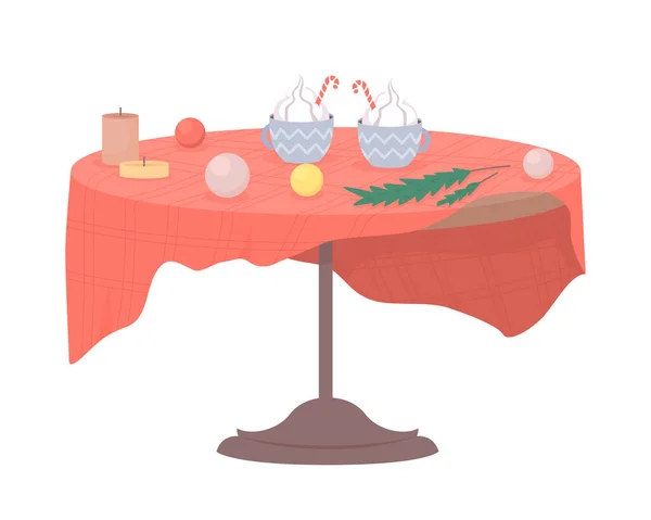 Meja Perayaan Dengan Hiasan Natal Makanan Semi Datar Vektor Warna - Stok Vektor