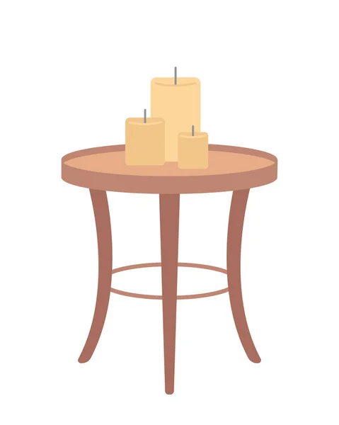 精致的餐桌与蜡烛半扁平的色彩矢量对象 可编辑元素 全尺寸的白色项目 圣诞舒适装饰简朴的卡通风格图解 用于网页平面设计和动画制作 — 图库矢量图片
