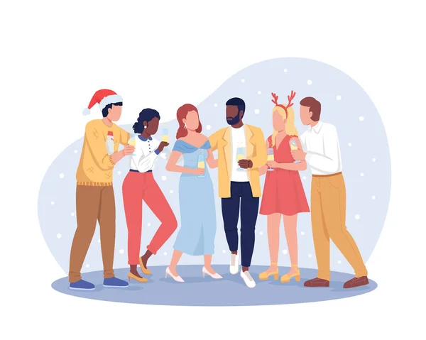 クリスマス2Dベクトル絶縁イラストを祝う友人 漫画の背景に季節のお祝いフラット文字 モバイル ウェブサイト プレゼンテーションのためのパーティーカラフルな編集可能なシーン — ストックベクタ