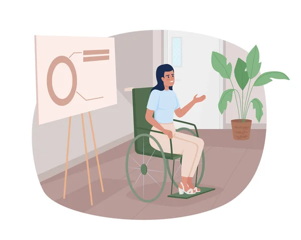 Επιχειρηματίας Αναπηρική Καρέκλα Στην Παρουσίαση Διάνυσμα Απομονωμένη Εικόνα Επιχειρηματικότητα Επίπεδη — Διανυσματικό Αρχείο
