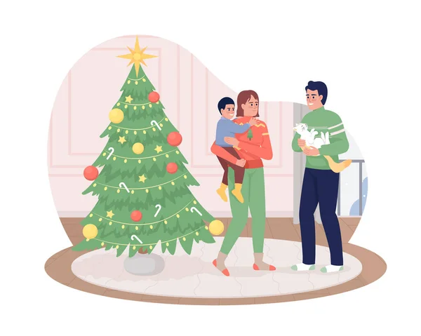 Rodinní Příslušníci Vánoční Vektor Izolované Ilustrace Rodiče Děti Kočka Ploché — Stockový vektor