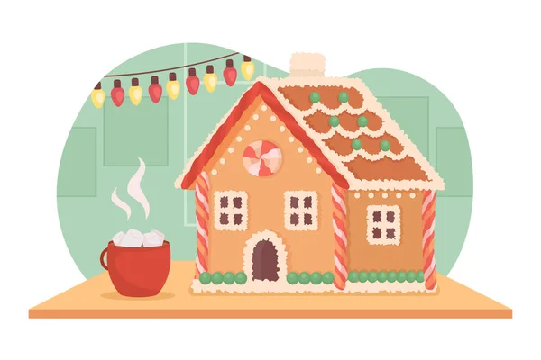 Gingerbread House Hot Beverage Vector Isolated Illustration Christmas Flat Object — Stock Vector
