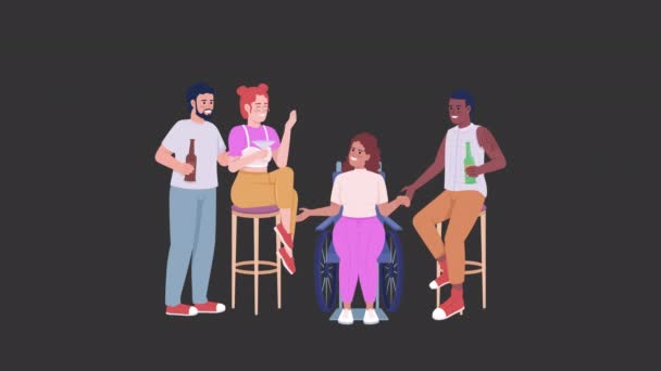 Animowana Młodzież Postaciach Baru Radzenie Sobie Niepełnosprawnością Pełne Ciało Płaskie — Wideo stockowe