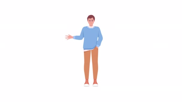 Personagem Homem Saudação Animado Estudante Acenar Mão Pessoa Plana Corpo — Vídeo de Stock