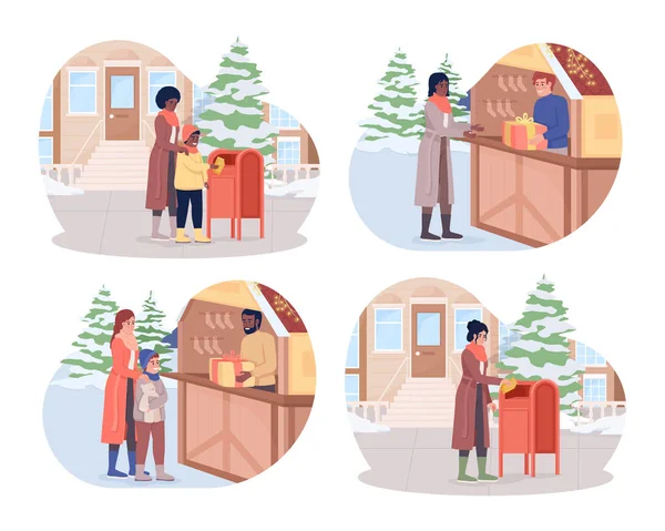 Préparation Noël Ensemble Illustrations Isolées Vectorielles Heureux Personnages Plats Sur — Image vectorielle