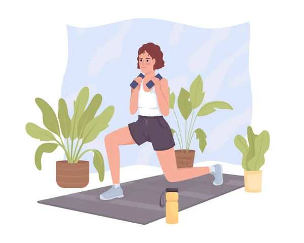 Femme Faisant Dynamique Sillonne Vecteur Illustration Isolée Exercice Avec Haltères — Image vectorielle