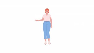 Animasyon çekici kadın karakteri. Vücut pozitif yaşam tarzı. Beyaz arka planda alfa kanalı şeffaflığı olan tam vücut düz insan. Animasyon için renkli çizgi film biçimi HD video görüntüleri