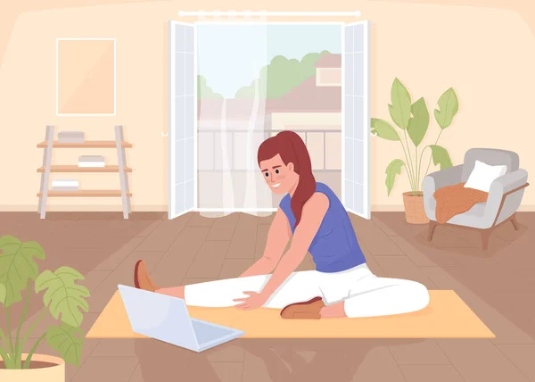 Femme Faisant Des Exercices Étirement Illustration Vectorielle Couleur Plate Activité — Image vectorielle