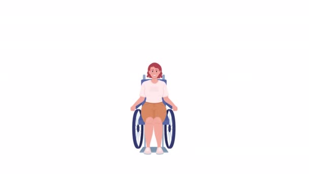 Animierte Dame Rollstuhl Behinderte Frau Gespräch Ganzkörperflache Person Auf Weißem — Stockvideo