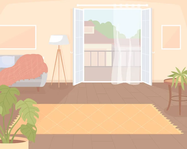 Elegantní Obývací Pokoj Ploché Barevné Vektorové Ilustrace Stylový Koberec Balkónu — Stockový vektor