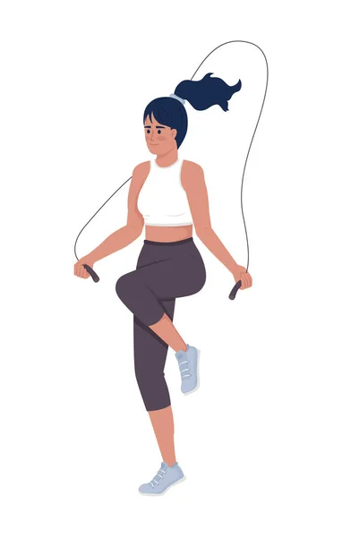 Mujer Con Salto Cuerda Semi Plana Personaje Vector Color Figura — Vector de stock