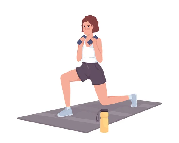 Lady Exercising Dumbbells Semi Flat Color Vector Character Editable Figure — Stock Vector