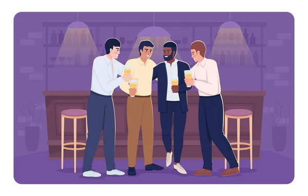 工作时间结束后 男性朋友在酒吧放松一下 参加单身派对 完全可编辑的2D简单卡通人物 背景为酒吧柜台 — 图库矢量图片