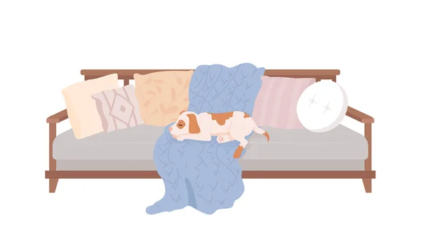Собака Спить Дивані Напівплоский Колір Векторний Персонаж Домашні Меблі Підійде — стоковий вектор