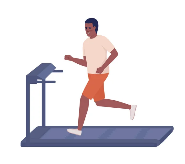 在跑步机上奔跑的人是半平色矢量人物 可编辑的数字 全身白皙的人用于网页平面设计和动画的健身房设备简单的卡通风格图解 — 图库矢量图片