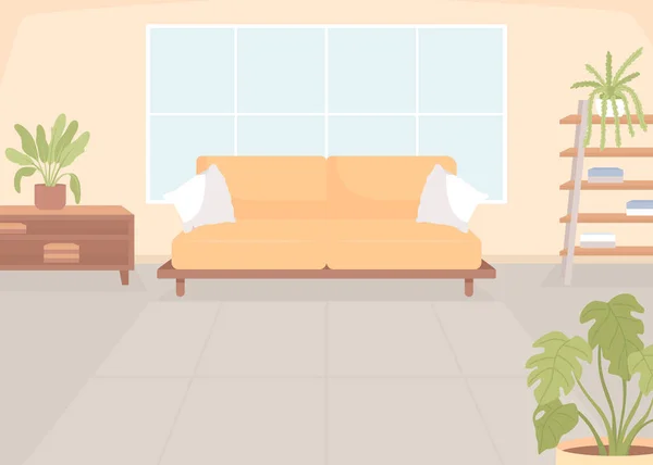 Canapé Confortable Dans Salon Illustration Vectorielle Couleur Plate Appartement Meublé — Image vectorielle