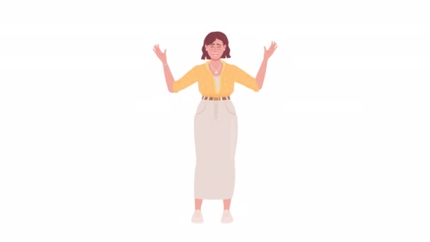 Animowana Kobieta Podnosząca Postać Broni Kobieta Podnosząca Ręce Radości Całość — Wideo stockowe
