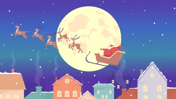 Animierte Weihnachtsmannillustration Weihnachts Rentiere Ferienzeit Magische Zeit Flachfarbige Zeichentrickfiguren Animation — Stockvideo