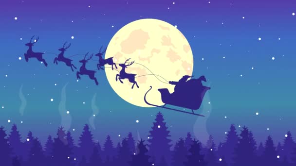 Animierte Illustration Eines Magischen Schlittens Magische Fliegende Rentiere Weihnachtsmann Schlitten — Stockvideo