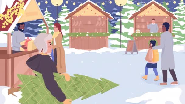 Illustrazione Animata Fiera Festiva Preparativi Stagionali Comprare Regali Albero Natale — Video Stock