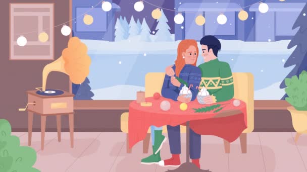 애니메이션 로맨틱 데이트 일러스트 겨울철 시즌이야 크리스마스 애니메이션을 배경으로 — 비디오