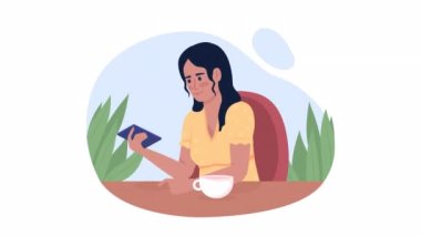 Animasyon izole edilmiş kapatma uyarıları. Telefonu susturan kız. Alfa kanallı düz 2D karakter HD video görüntüleri. Web sitesi ve sosyal medya için saydam arkaplan üzerinde renkli animasyon
