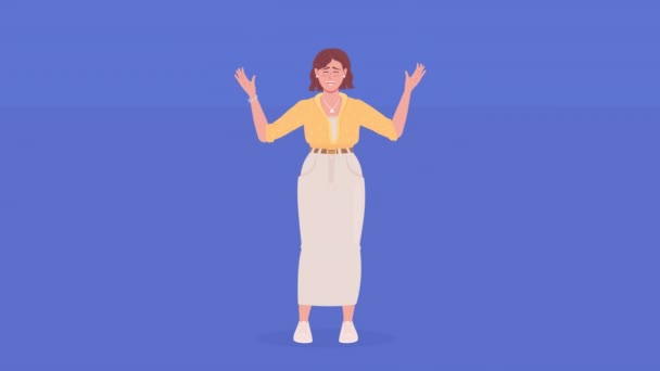 Animowany Zachwycony Kobiecy Charakter Kobieta Przytłoczona Radością Pełne Ciało Płaskie — Wideo stockowe