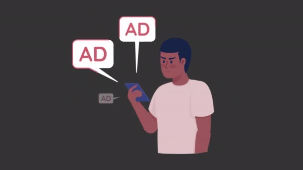 Animované Zaplavené Reklamní Postavou Odporná Reklama Polotělní Plochý Člověk Černém — Stock video