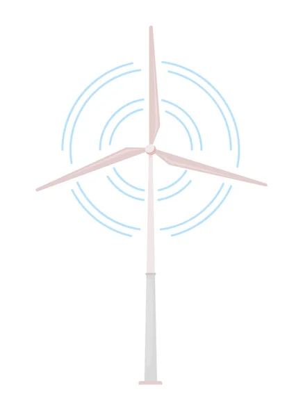 风力涡轮机半平色矢量物体 可持续发电 可编辑元素 全尺寸的白色项目 用于网页平面设计和动画的简单卡通风格图解 — 图库矢量图片