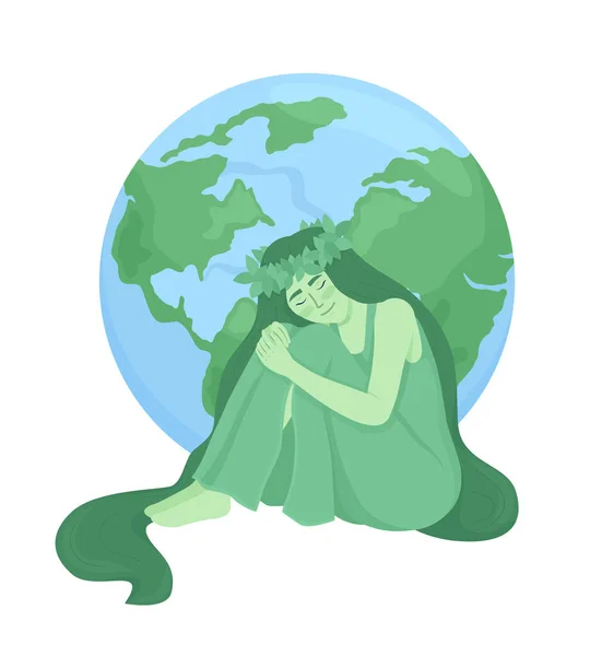 Mother nature and Earth globe semi flat color vector character. Environmental care. Editable figure. Full body person on white. Simple cartoon style illustration for web graphic design and animation