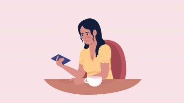 Animasyon karakter susturucu telefon. Hızlı dijital detoks. Pembe arka planda alfa kanal şeffaflığı olan yarı bedeni düz bir insan. Animasyon için renkli çizgi film biçimi HD video görüntüleri