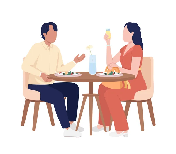 Couple Enjoying Breakfast Chatting Semi Flat Color Vector Characters Editable — Stock Vector