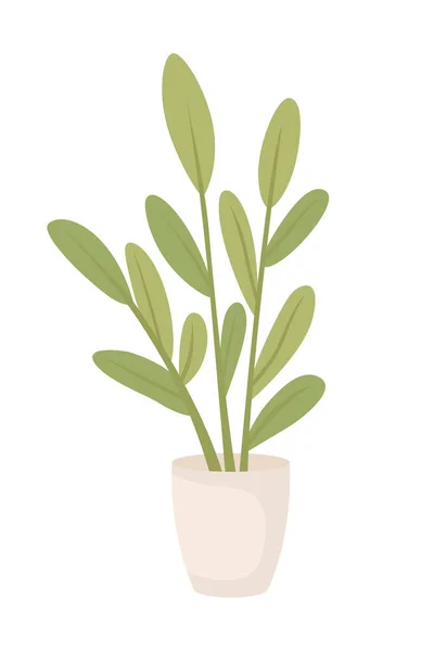 Planta Vaso Com Folhas Verdes Objeto Vetorial Cor Semi Plana — Vetor de Stock