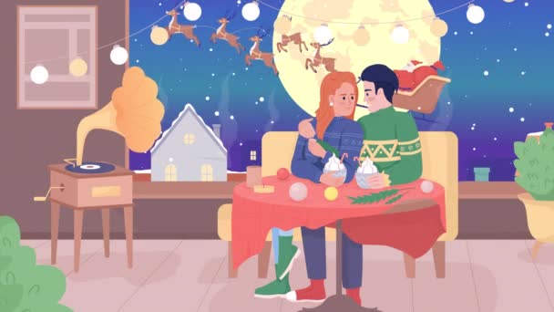 Animierte Weihnachtswunder Illustration Heiligabend Ferienzeit Romantisches Paar Flachfarbige Zeichentrickfiguren Animation — Stockvideo