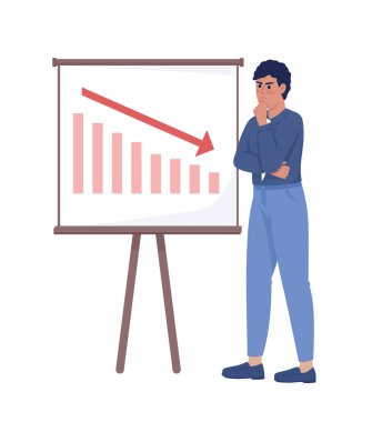 Başarısızlığa yakın düşünceli bir adam. Yarı düz renk vektör karakteri. Düzenlenebilir figür. Beyazın üzerinde tam vücut insan. Web grafik tasarımı ve animasyonu için basit bir karikatür stili çizimi