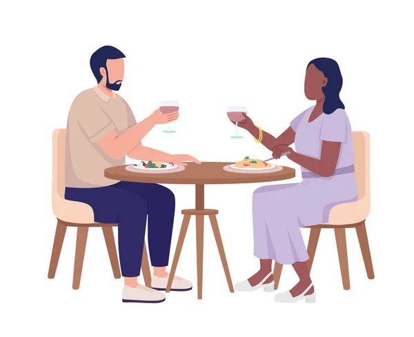 Couple Date Drinking Wine Eating Meals Semi Flat Color Vector — Stock Vector