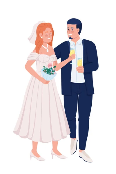 エレガントな服装半フラットカラーベクトル文字で素敵な笑顔のカップル 編集可能な数字だ 白人の全身人 Webグラフィックデザインとアニメーションのためのシンプルな漫画スタイルのイラスト — ストックベクタ