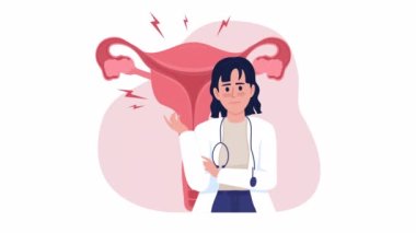 Animasyon uyarısı jinekolog kavramı. Ağ tasarımı için alfa kanal şeffaflığı olan beyaz üzerine 2D çizgi film düz karakter. HD video görüntüleri. Rahim sağlığı yaratıcı fikir animasyonu